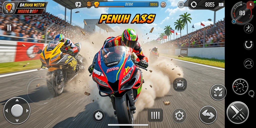Tampilan gameplay 8055 saat balapan motor yang seru.