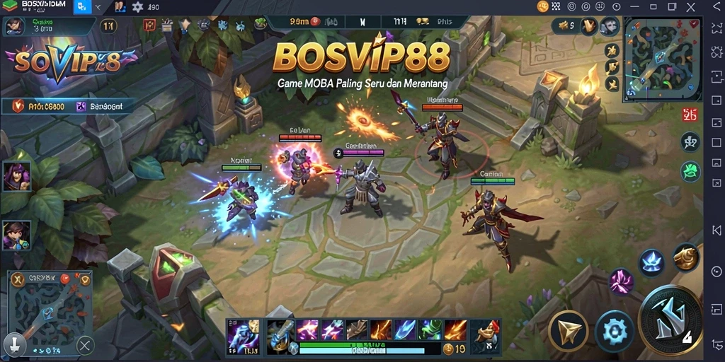 Tampilan menarik dari gameplay dalam BOSVIP88 yang menonjolkan strategi MOBA.