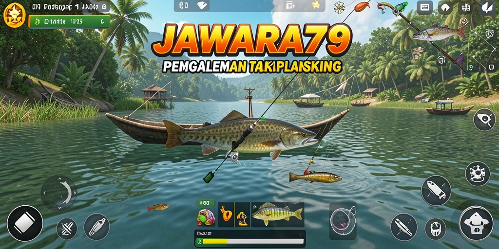 Tangkapan ikan besar dalam game JAWARA79 di tengah alam yang menakjubkan.