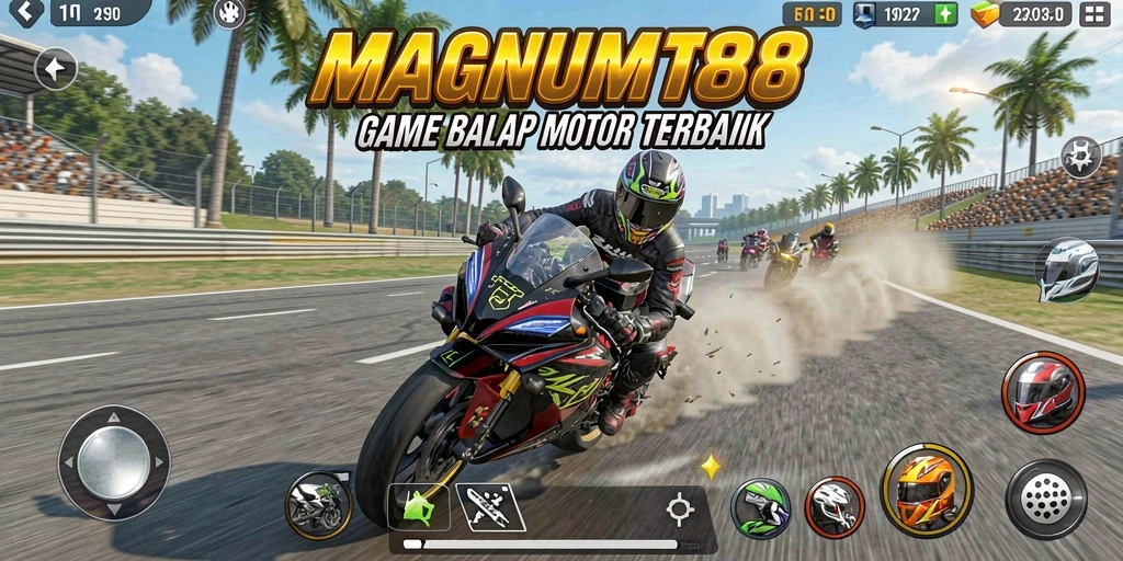 Screenshot MAGNUM188 menampilkan balapan motor yang seru dan mendebarkan.