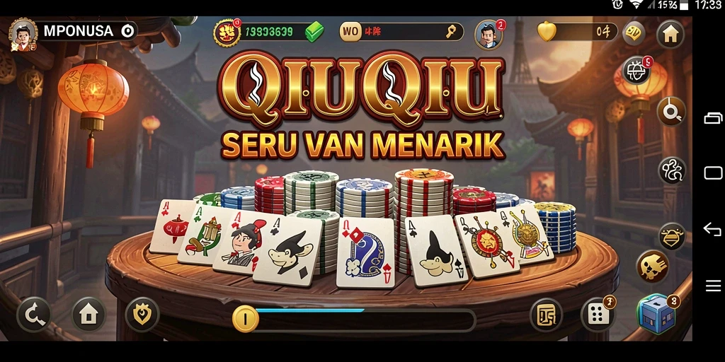 Tampilan gameplay MPONUSA dengan kartu QiuQiu yang menarik.