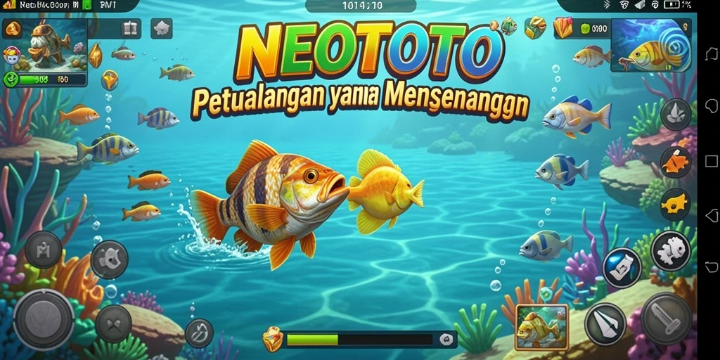 Tampilan gameplay NEOTOTO dengan suasana memancing yang memukau.