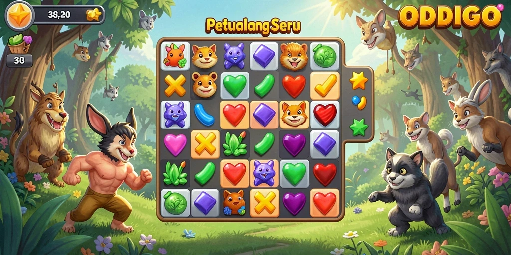 Gameplay seru ODDIGO dengan kombinasi Match-3 yang menantang.