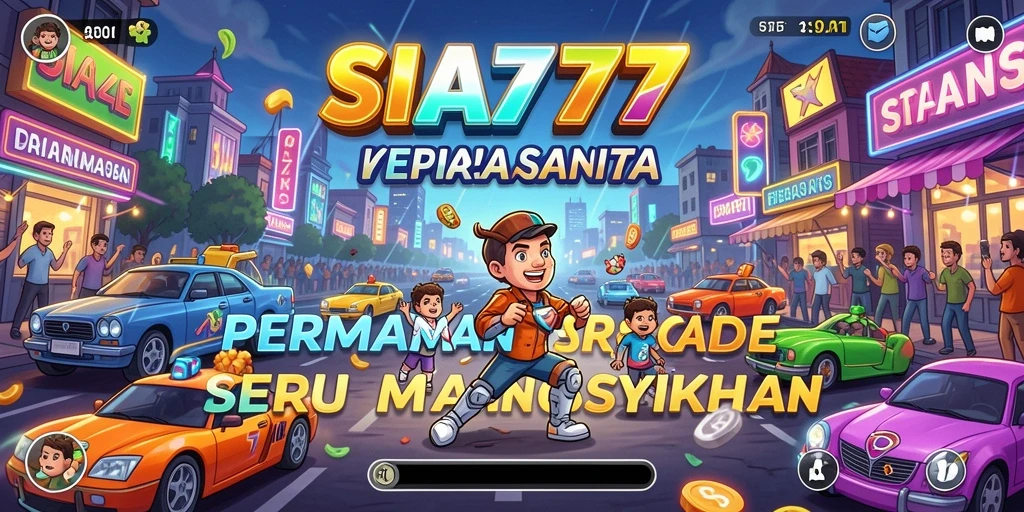 Screenshot utama SIA777 menampilkan gameplay arcade yang dinamis dan penuh warna.