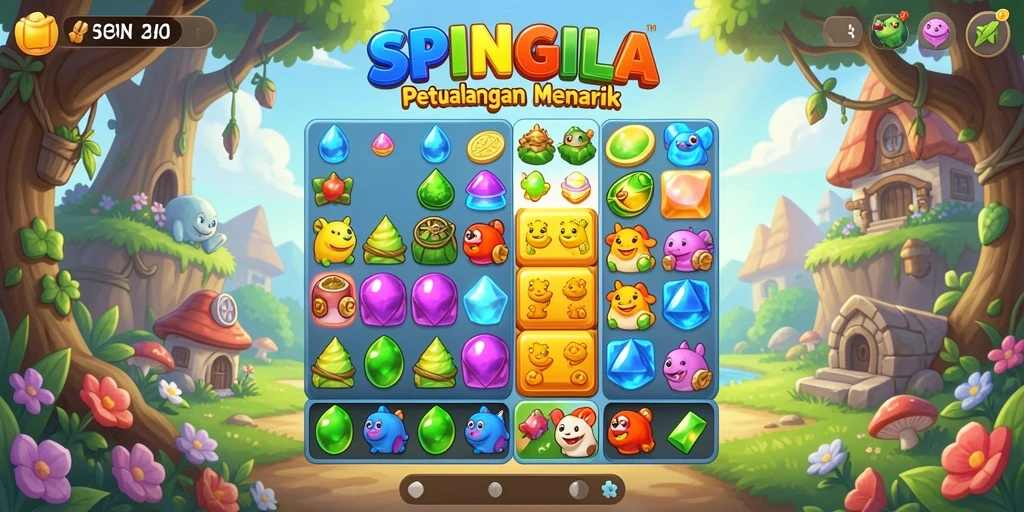 Tampilan gameplay SPINGILA yang penuh warna dalam genre Match-3.