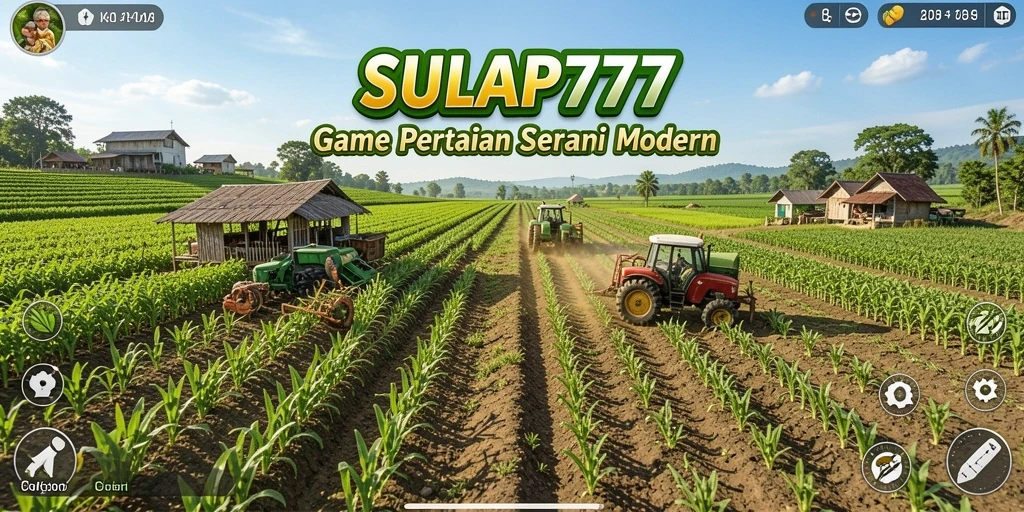 Screenshot permainan SULAP777 menampilkan suasana berkebun yang ceria dan interaktif.