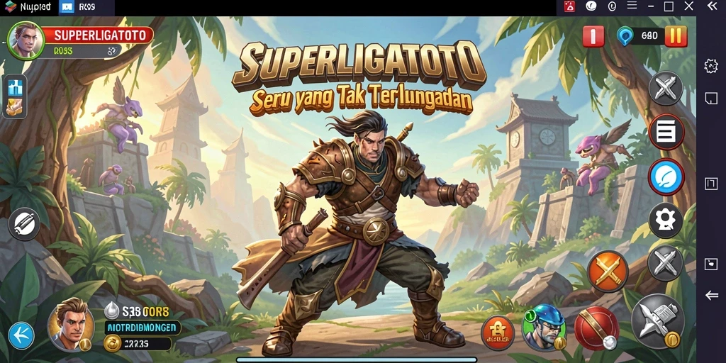 Tangkapan layar gameplay SUPERLIGATOTO menampilkan aksi petualangan yang menarik.