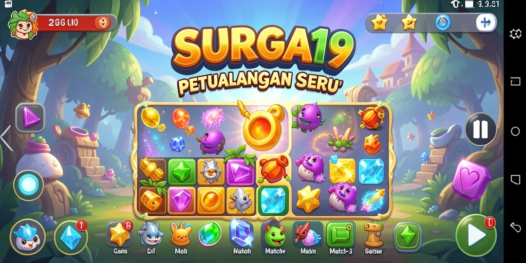 Tampilan gameplay <strong>SURGA19</strong> yang penuh warna dan dinamis.