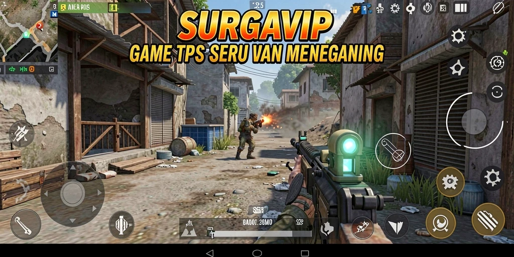Tangkapan layar game SURGAVIP menampilkan aksi TPS yang intens.
